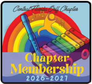 Colorful image with musical instruments stating chapter membership for 2026-2027